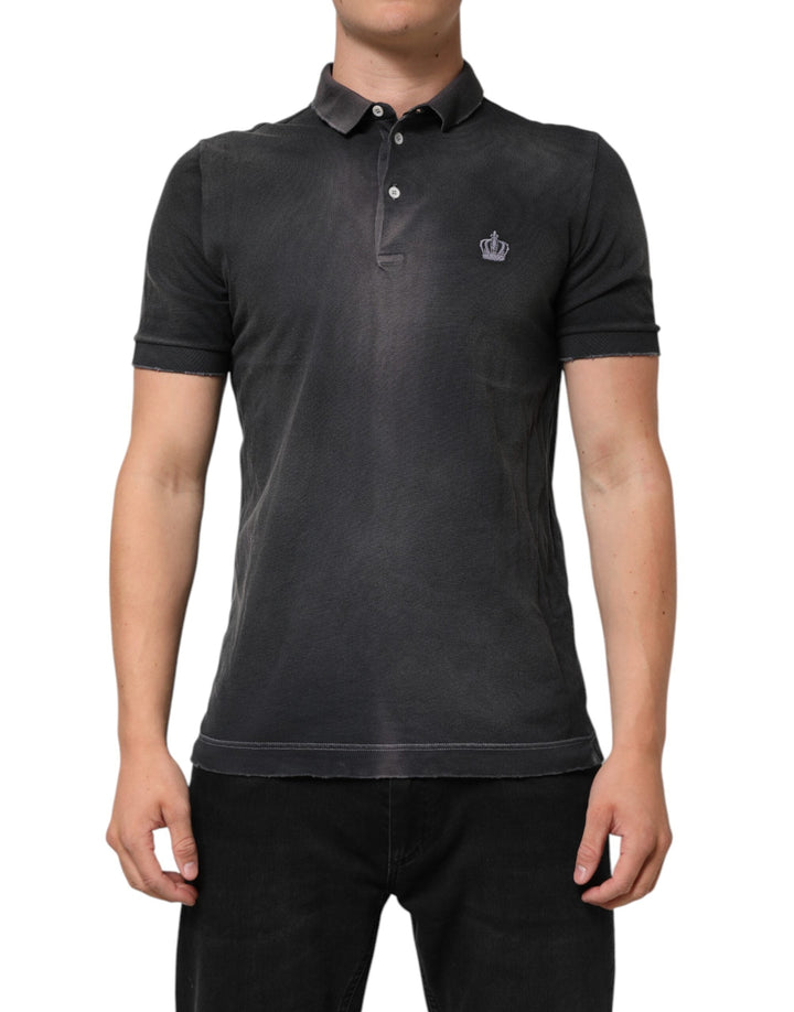 Dolce &amp; Gabbana Gray Cotton Crown Collared Men Polo T-shirt