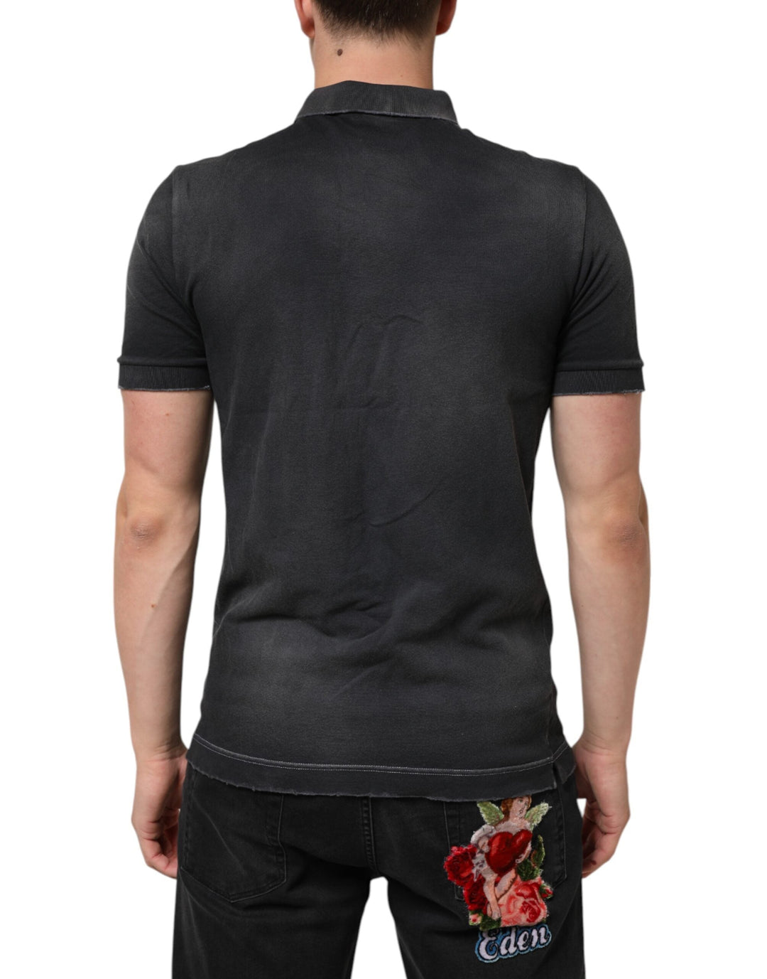 Dolce &amp; Gabbana Gray Cotton Crown Collared Men Polo T-shirt