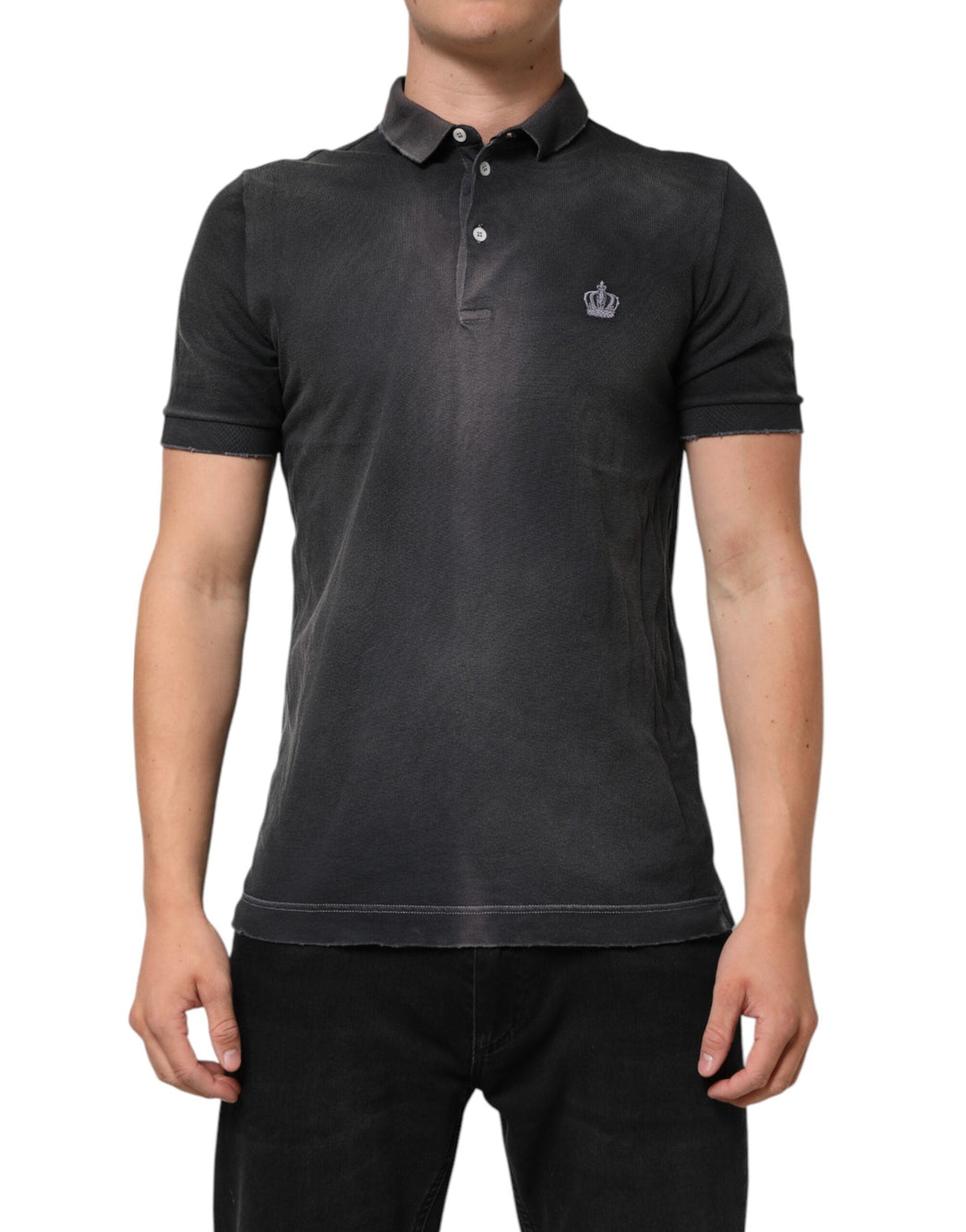 Dolce &amp; Gabbana Gray Cotton Crown Collared Men Polo T-shirt