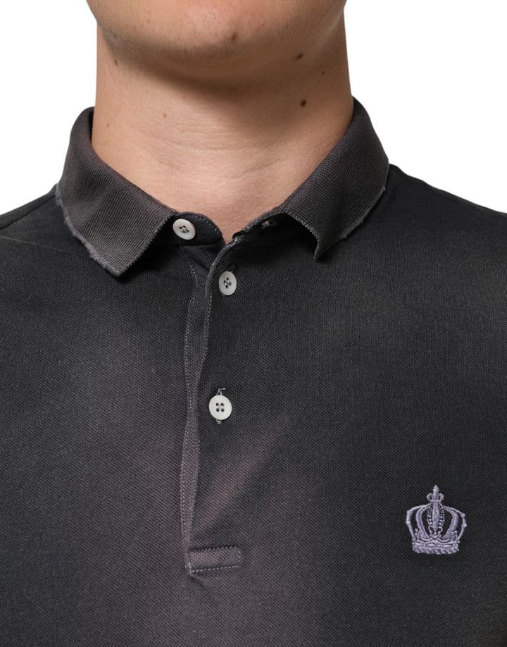 Dolce &amp; Gabbana Gray Cotton Crown Collared Men Polo T-shirt