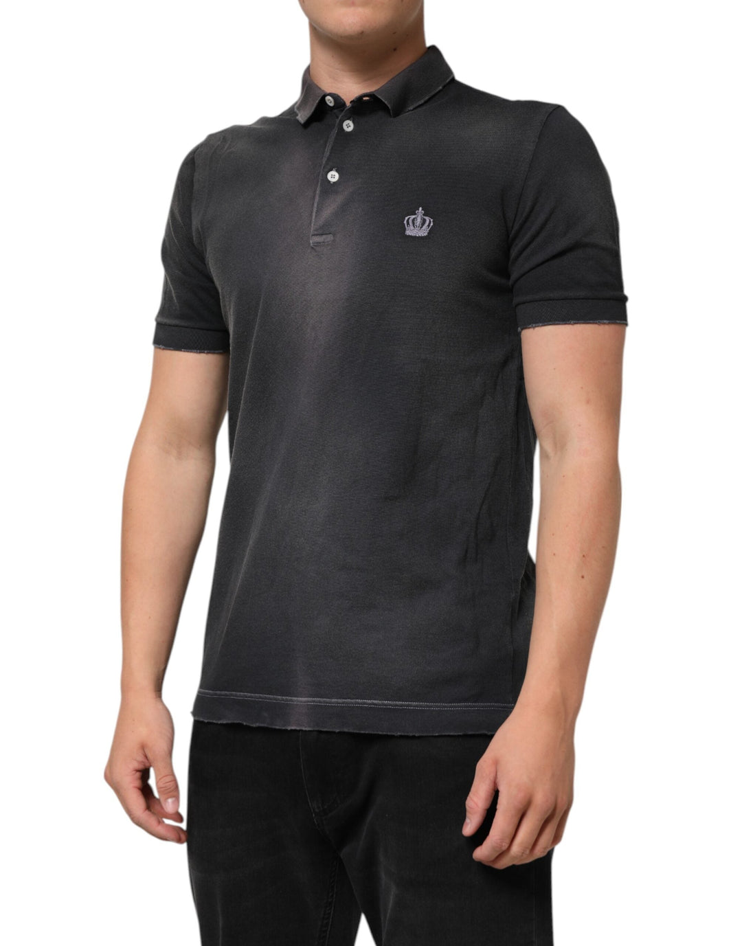 Dolce &amp; Gabbana Gray Cotton Crown Collared Men Polo T-shirt