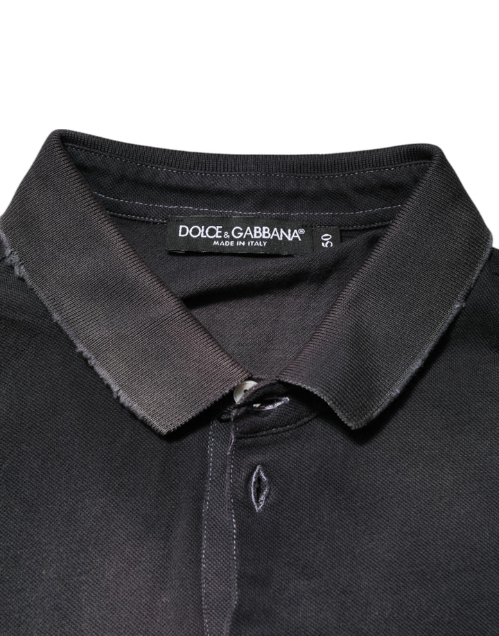 Dolce &amp; Gabbana Gray Cotton Crown Collared Men Polo T-shirt