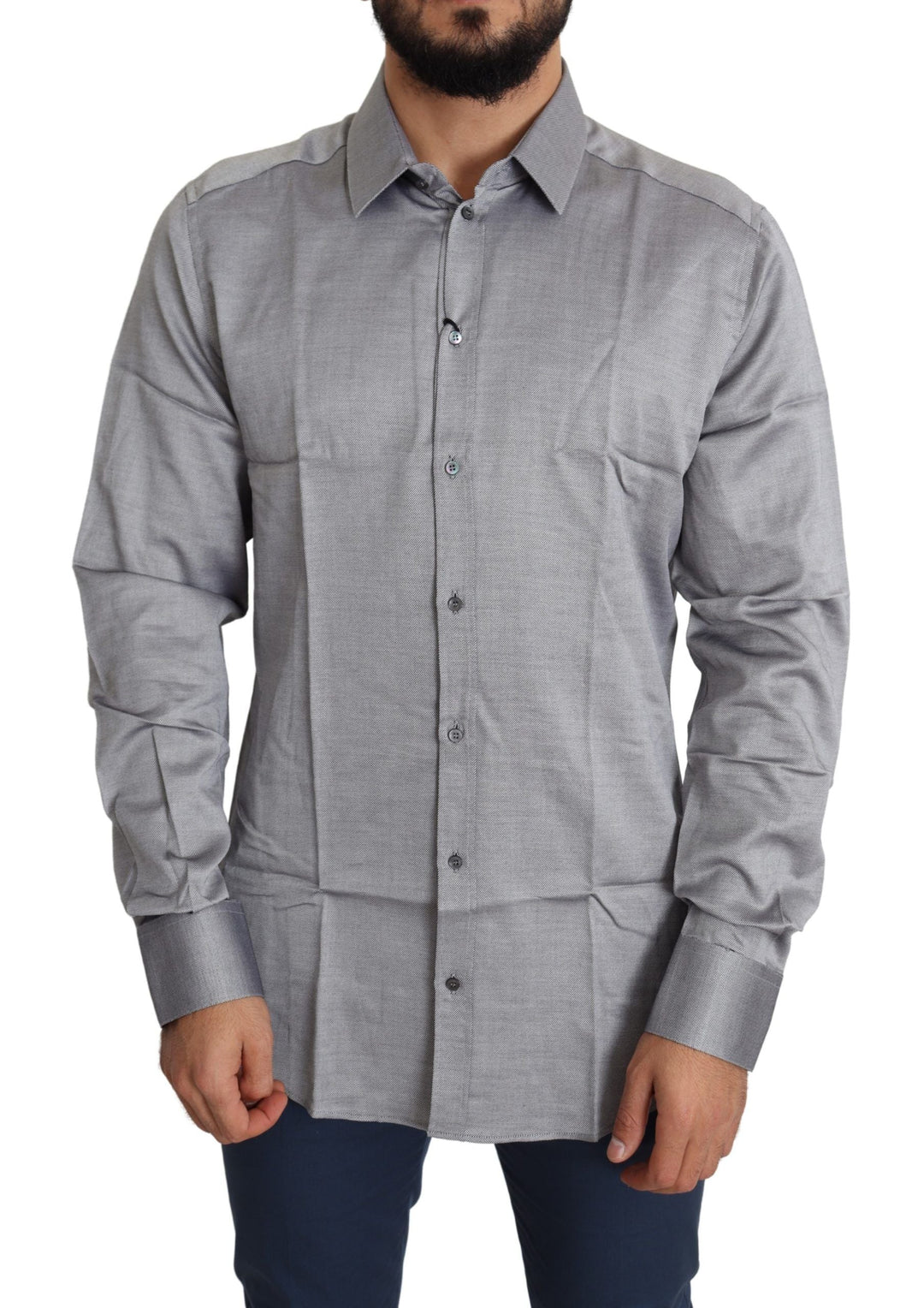 Men’s Dolce &amp; Gabbana Gray Cotton Men Formal Gold Dress Shirt