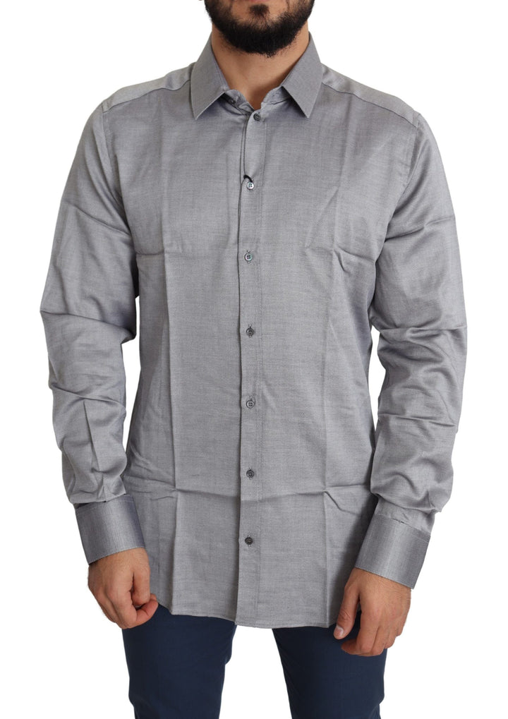 Men’s Dolce &amp; Gabbana Gray Cotton Men Formal Gold Dress Shirt