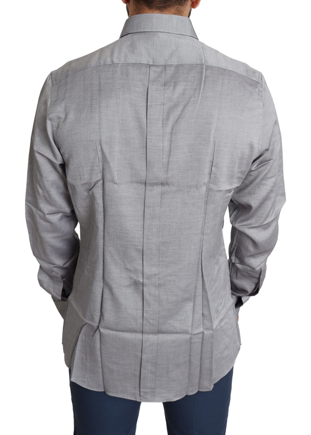 Men’s Dolce &amp; Gabbana Gray Cotton Men Formal Gold Dress Shirt