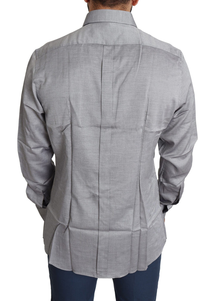 Men’s Dolce &amp; Gabbana Gray Cotton Men Formal Gold Dress Shirt