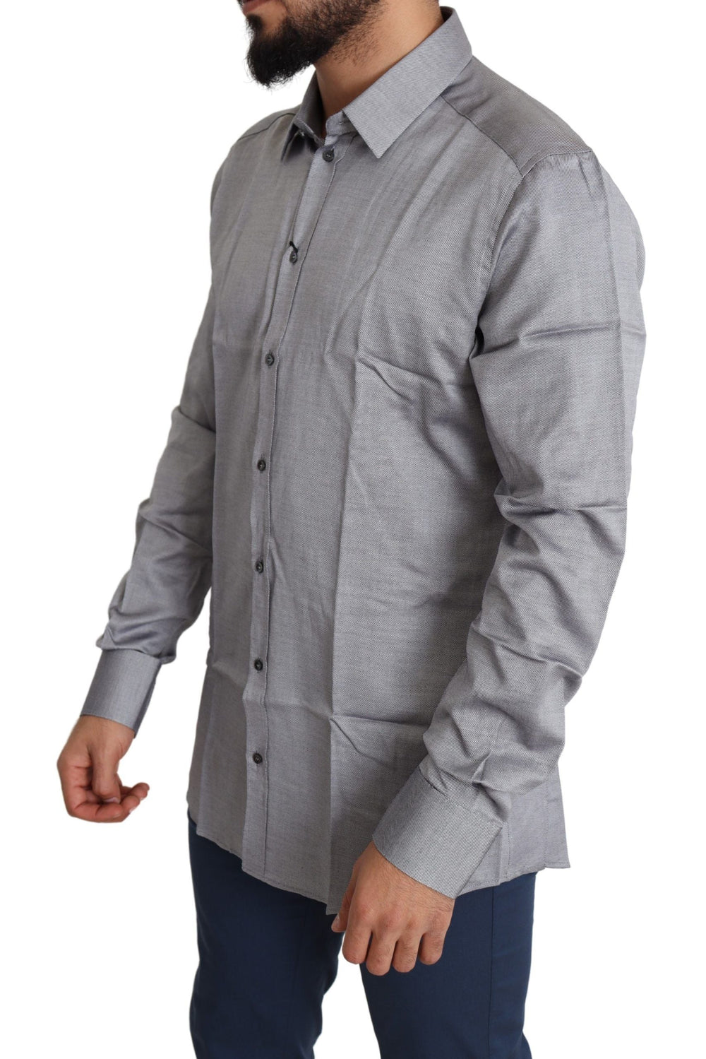 Men’s Dolce & Gabbana Gray Cotton Men Formal Gold Dress Shirt