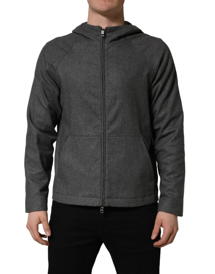 Men’s Dolce &amp; Gabbana Gray Cotton Men Hooded Full Zip Bomber Jacket