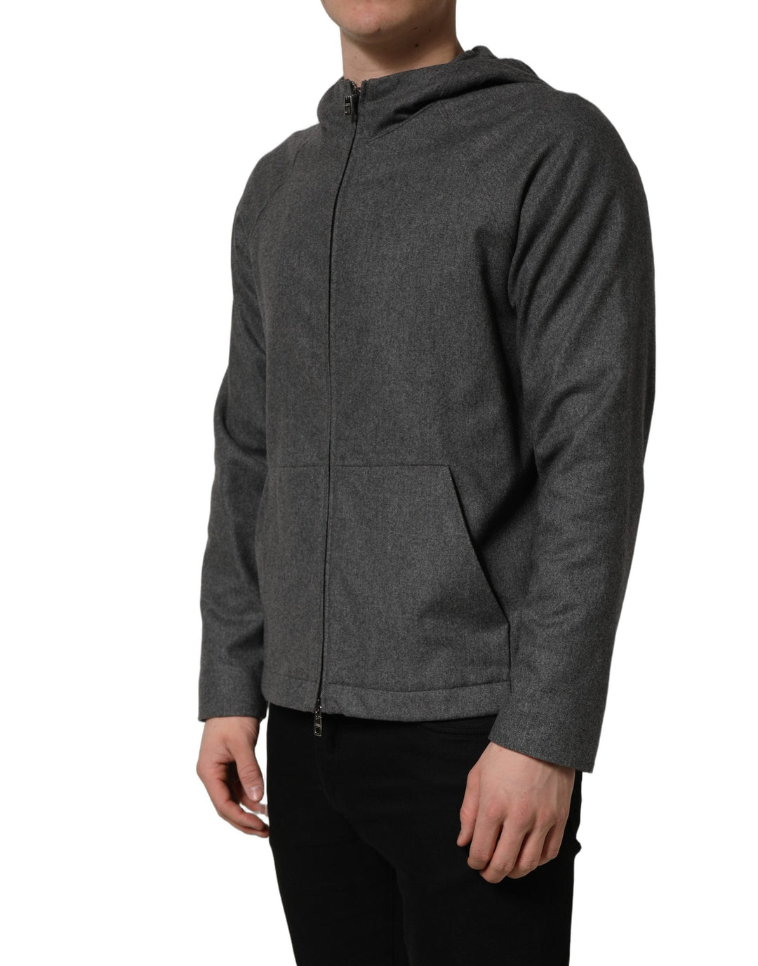 Men’s Dolce &amp; Gabbana Gray Cotton Men Hooded Full Zip Bomber Jacket
