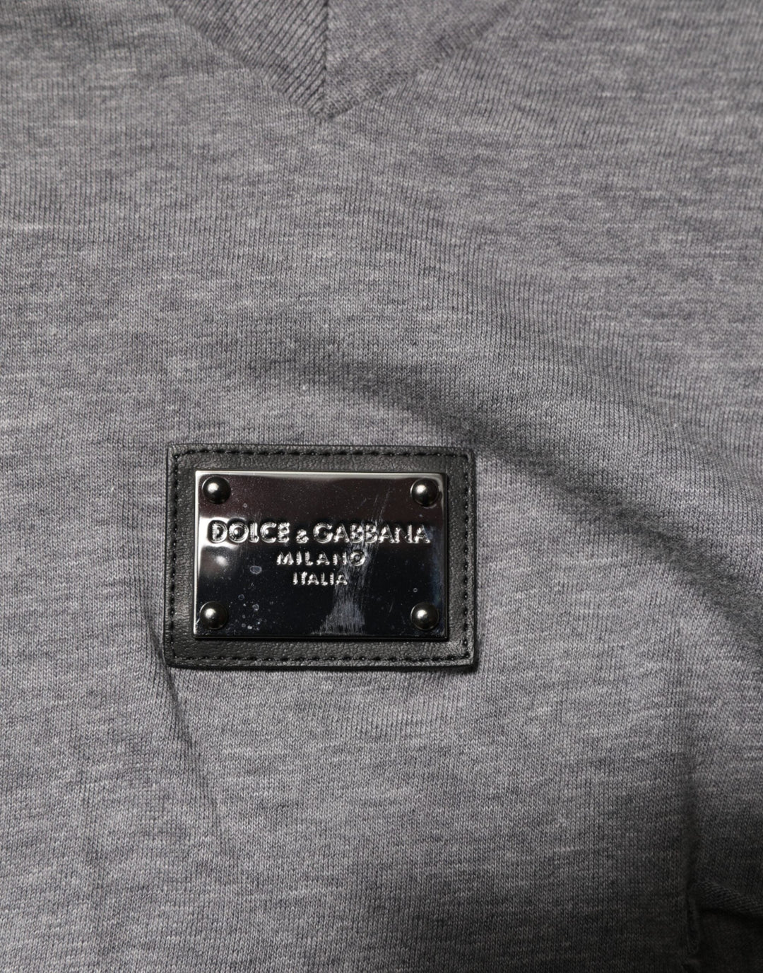 Dolce &amp; Gabbana Gray Cotton Tattered Logo Patch Men T-shirt