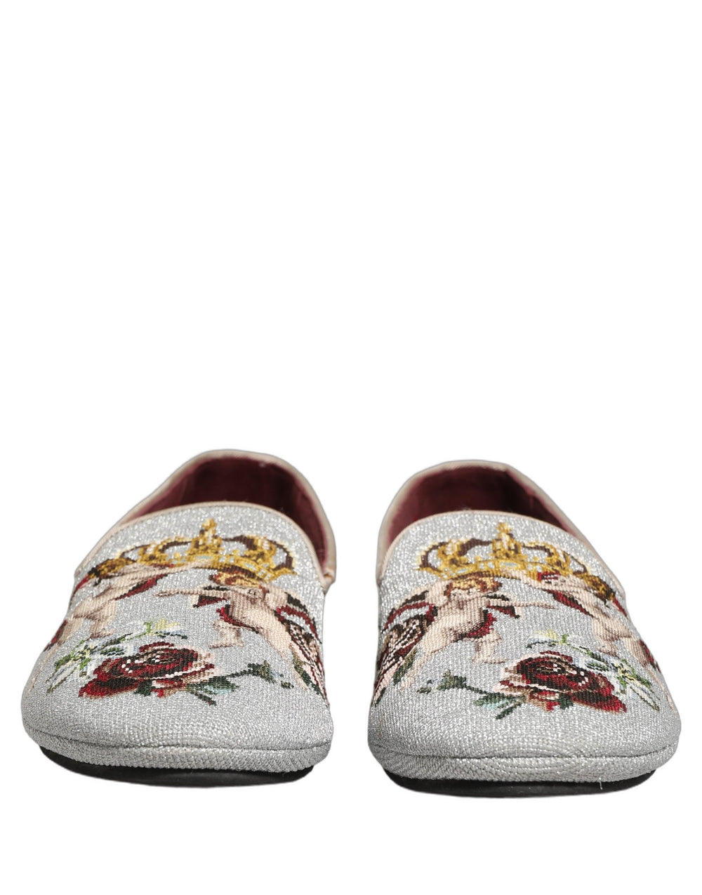 Men’s Dolce & Gabbana Gray Crown Rose Angel Embroidery Loafer Shoes
