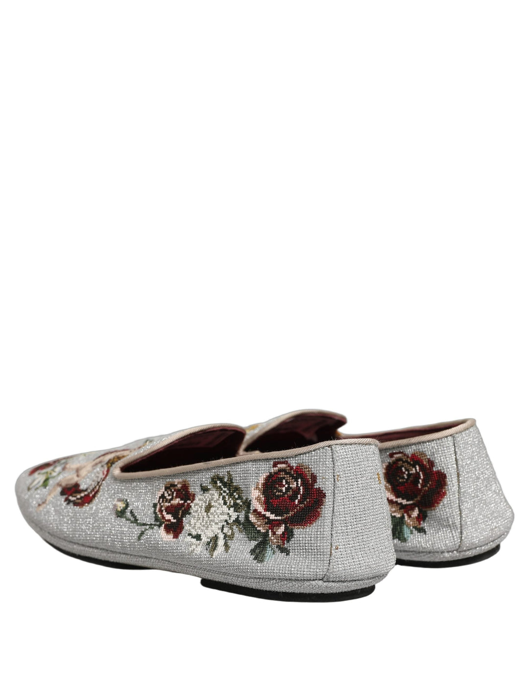 Men’s Dolce &amp; Gabbana Gray Crown Rose Angel Embroidery Loafer Shoes