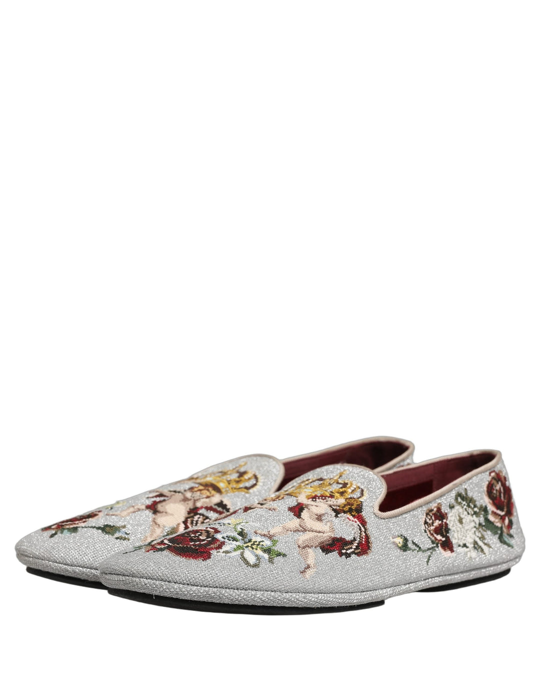 Men’s Dolce &amp; Gabbana Gray Crown Rose Angel Embroidery Loafer Shoes