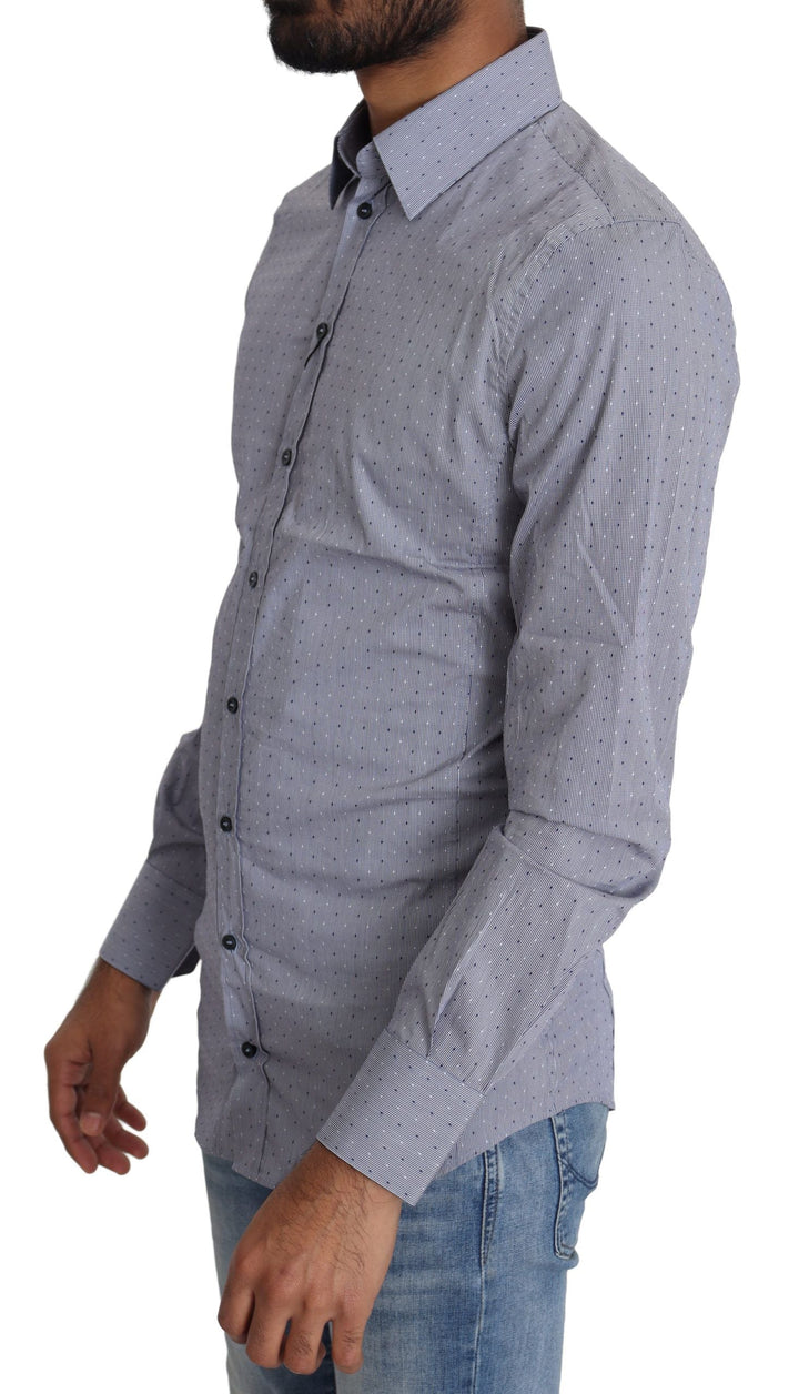 Dolce &amp; Gabbana Gray Dotted Semi Fitted Formal SICILIA Shirt