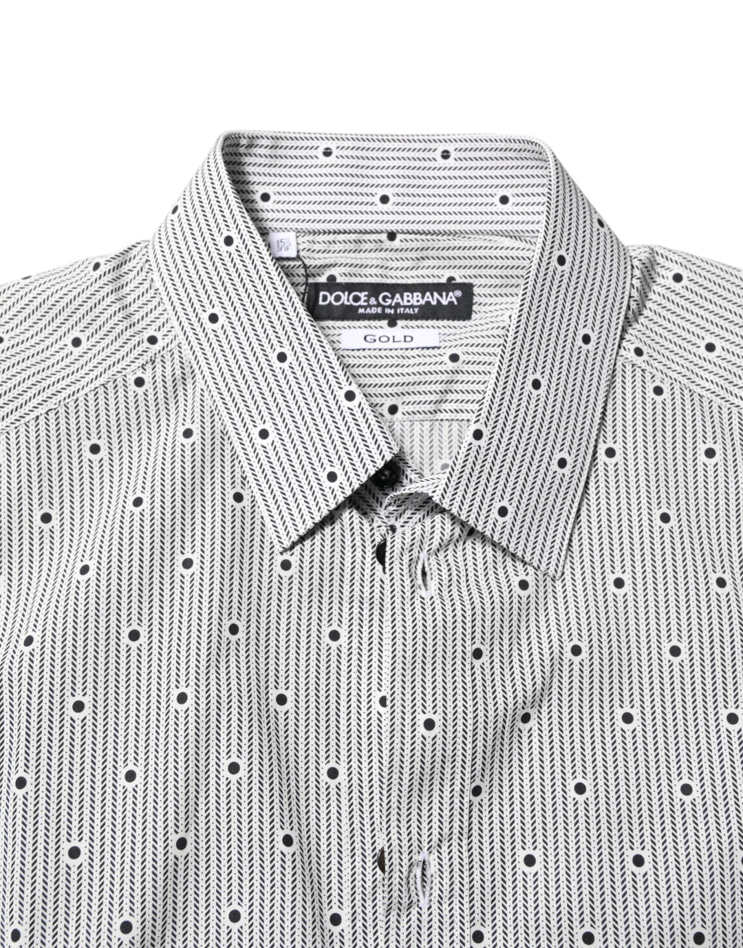 Dolce &amp; Gabbana Gray Dotted Semi Fitted Gold Men Formal Shirt
