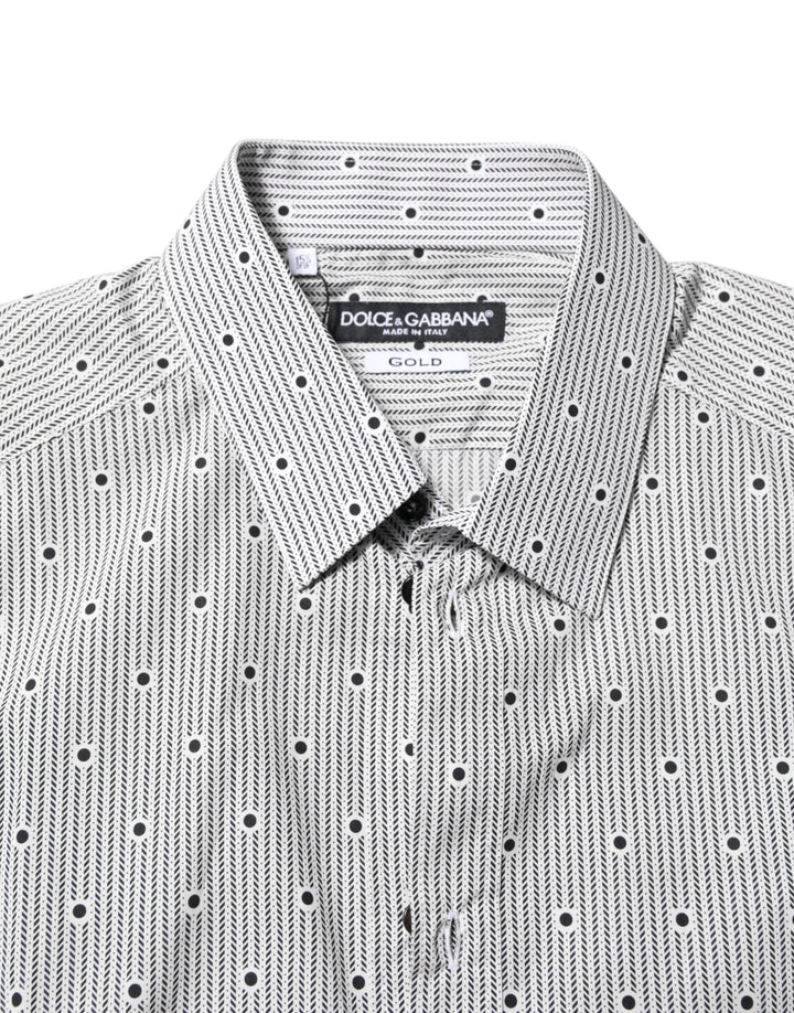 Dolce &amp; Gabbana Gray Dotted Semi Fitted Gold Men Formal Shirt