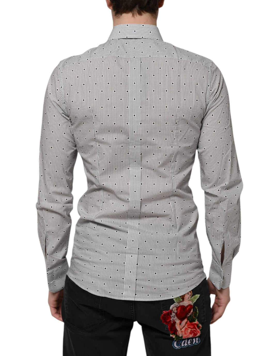 Men’s Dolce &amp; Gabbana Gray Dotted Semi Fitted Gold Men Formal Shirt
