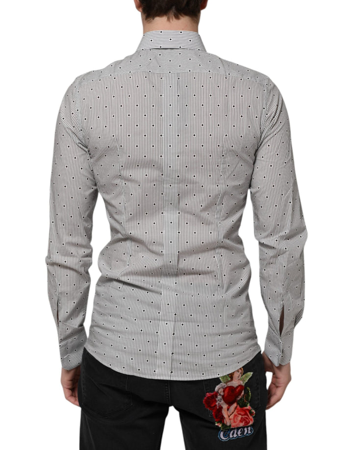 Men’s Dolce &amp; Gabbana Gray Dotted Semi Fitted Gold Men Formal Shirt