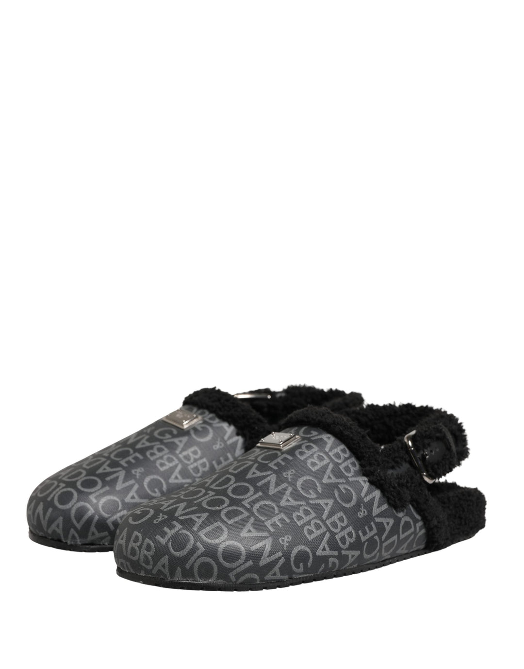 Men’s Dolce &amp; Gabbana Gray Faux Fur Jacquard Mules Sandals Shoes