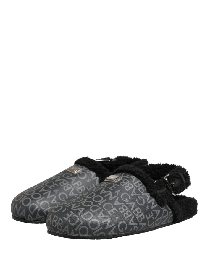 Men’s Dolce &amp; Gabbana Gray Faux Fur Jacquard Mules Sandals Shoes