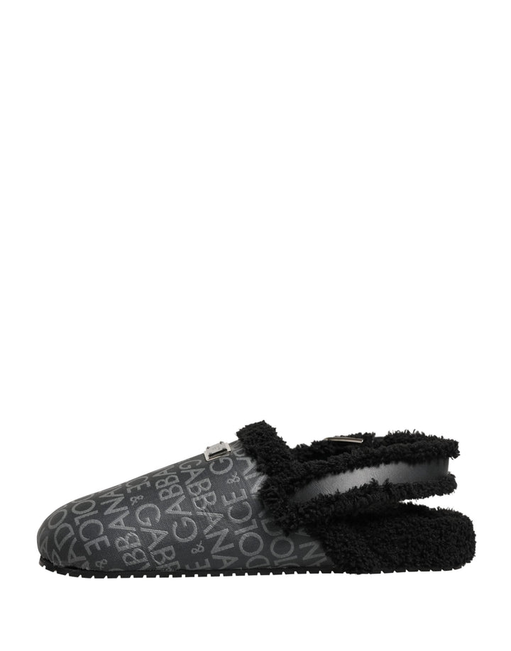 Men’s Dolce &amp; Gabbana Gray Faux Fur Jacquard Mules Sandals Shoes