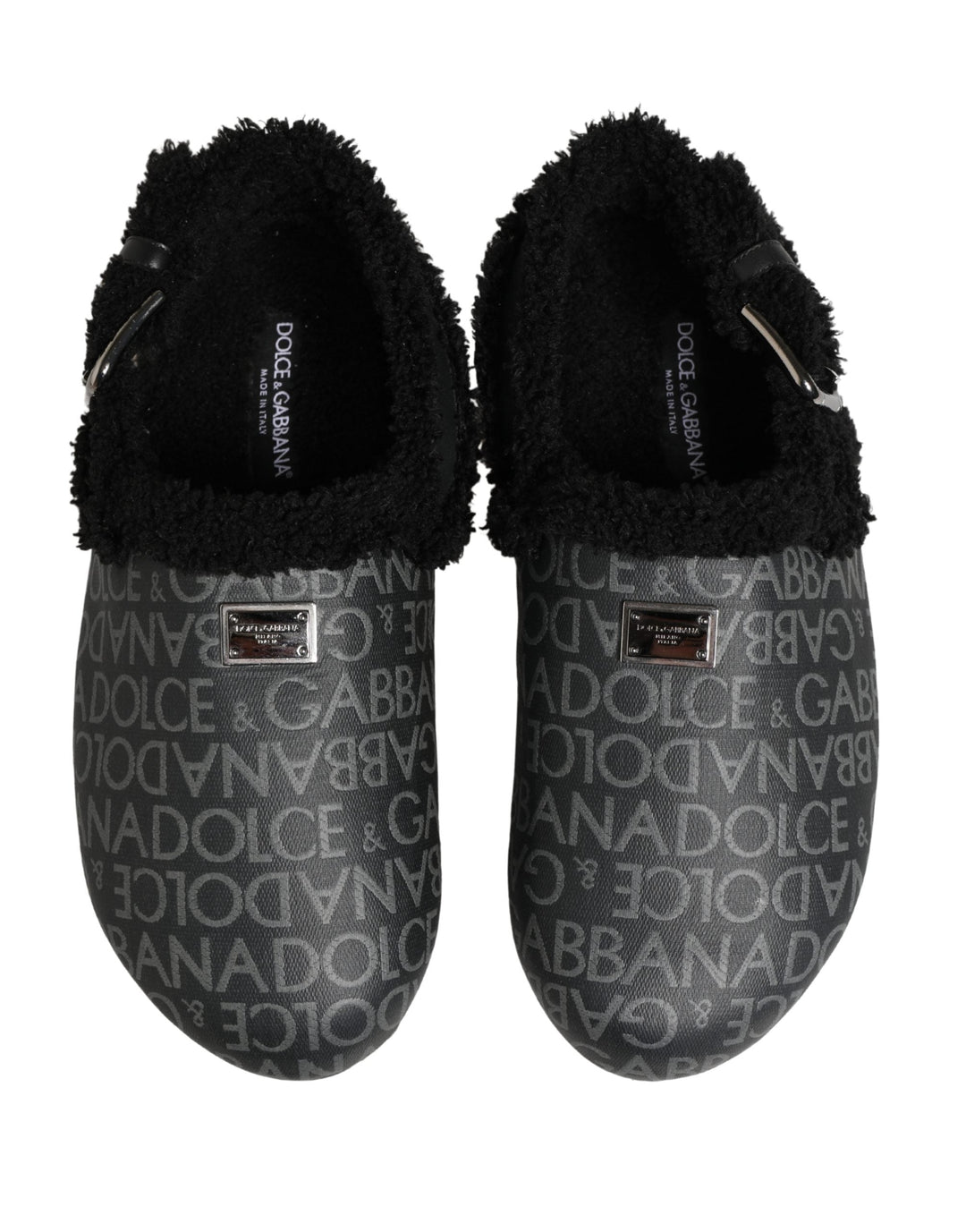 Men’s Dolce &amp; Gabbana Gray Faux Fur Jacquard Mules Sandals Shoes