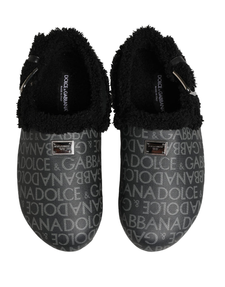 Men’s Dolce &amp; Gabbana Gray Faux Fur Jacquard Mules Sandals Shoes