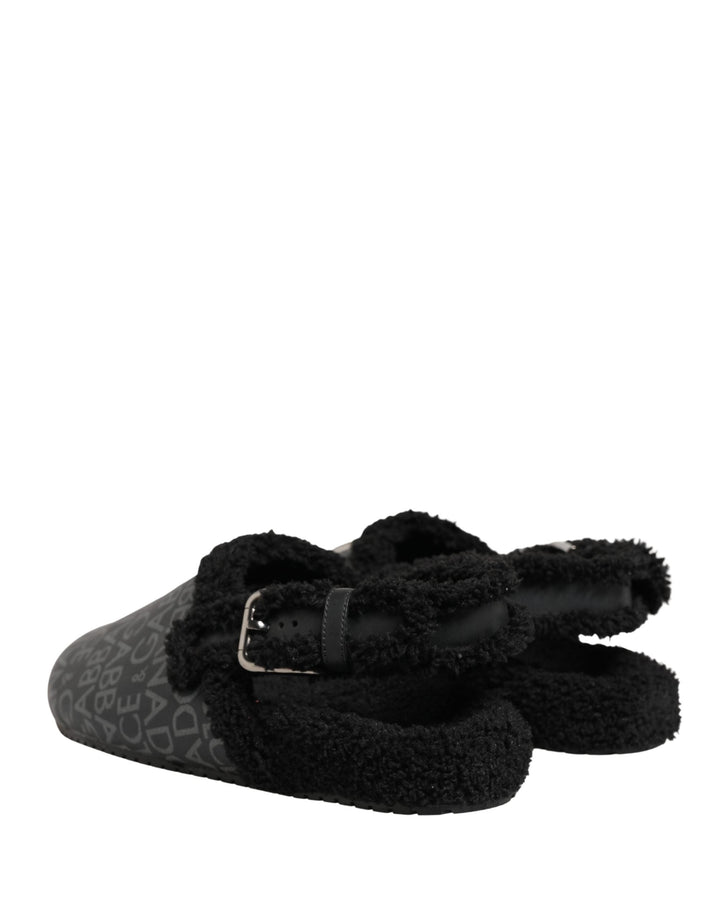 Men’s Dolce &amp; Gabbana Gray Faux Fur Jacquard Mules Sandals Shoes