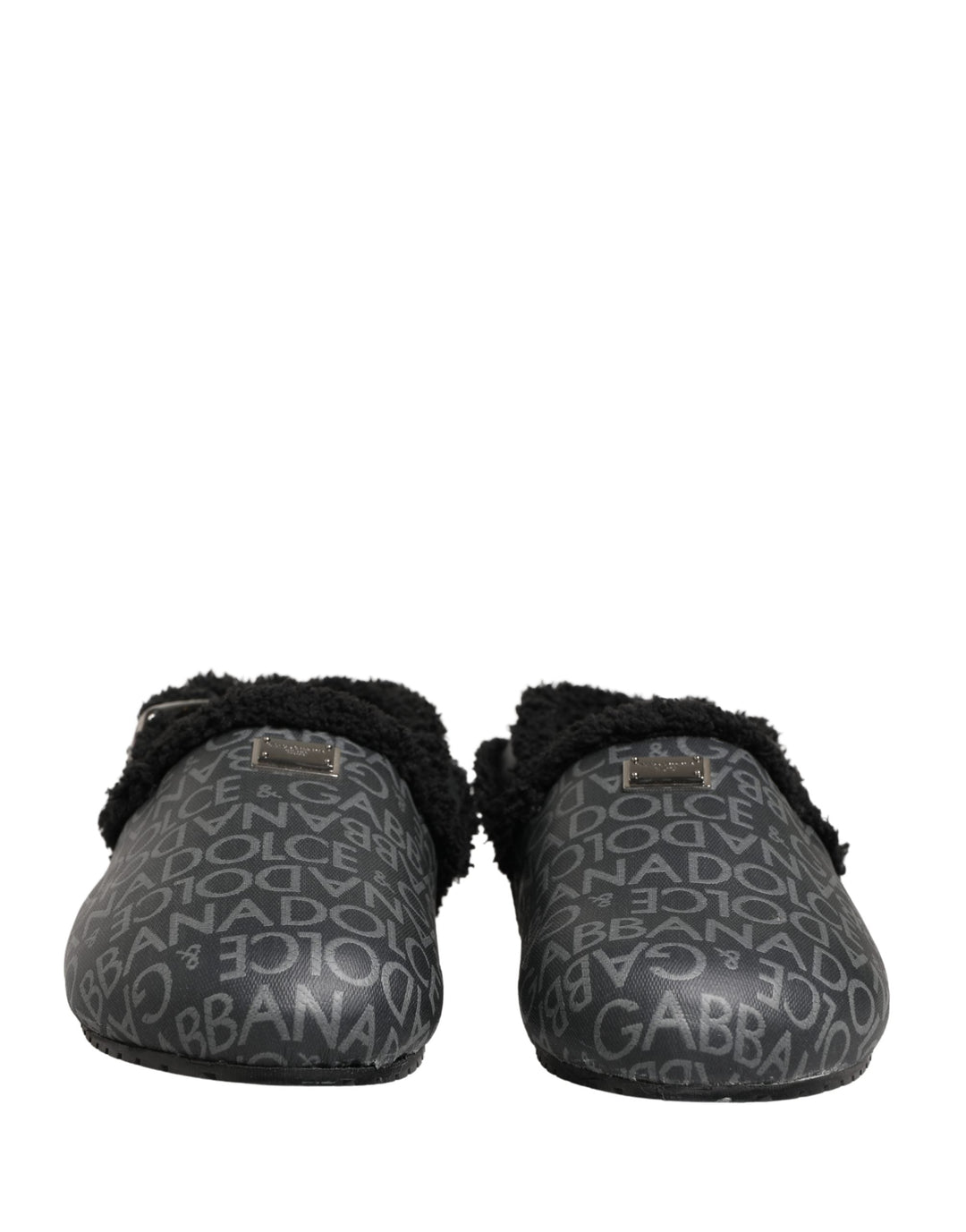 Men’s Dolce &amp; Gabbana Gray Faux Fur Jacquard Mules Sandals Shoes