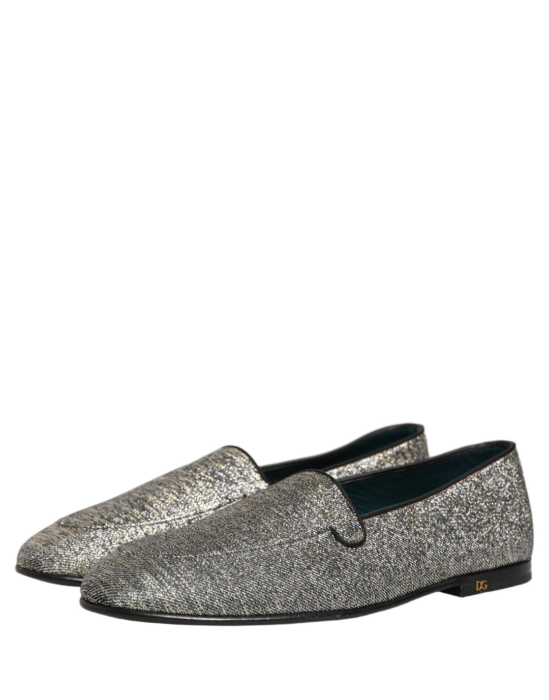 Men’s Dolce &amp; Gabbana Gray Glitter Lurex Dg Logo Dress Loafers Shoes
