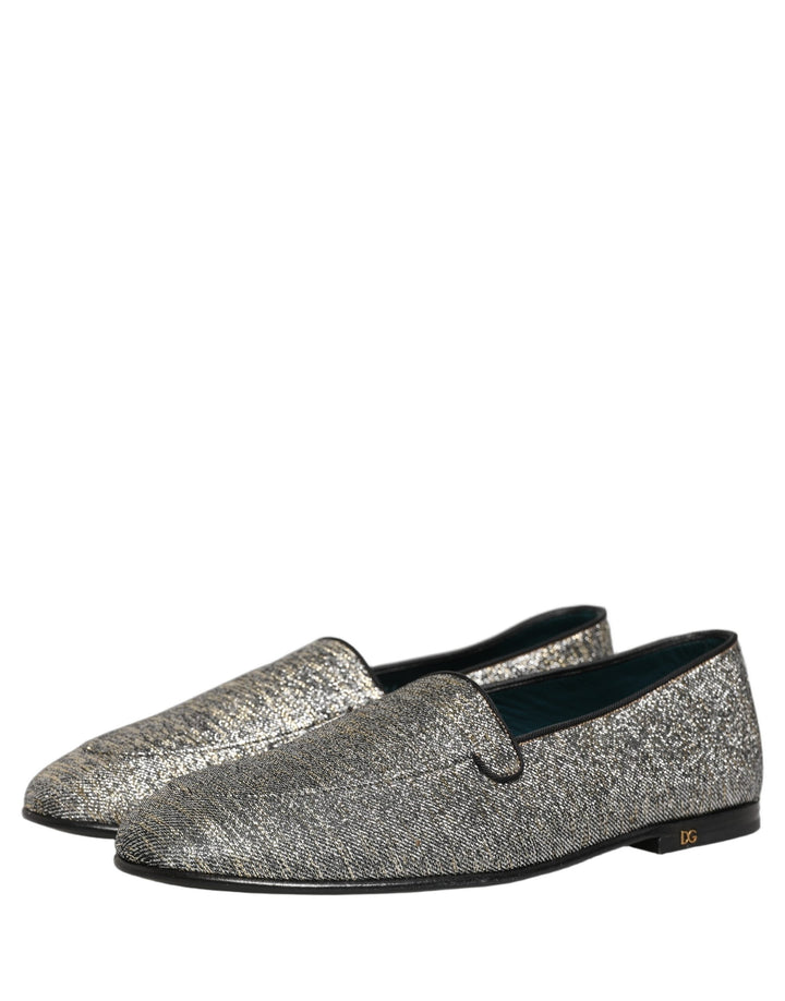 Men’s Dolce &amp; Gabbana Gray Glitter Lurex Dg Logo Dress Loafers Shoes