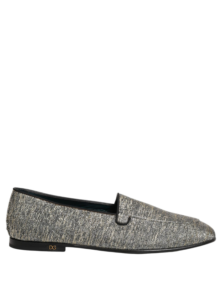 Men’s Dolce &amp; Gabbana Gray Glitter Lurex Dg Logo Dress Loafers Shoes