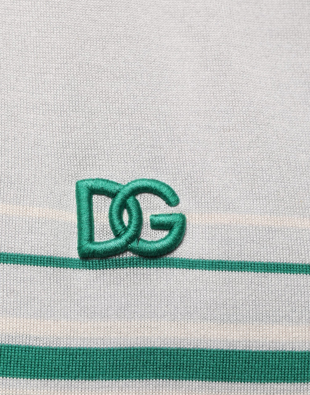 Dolce &amp; Gabbana Gray Green Striped Logo Silk Polo T-shirt