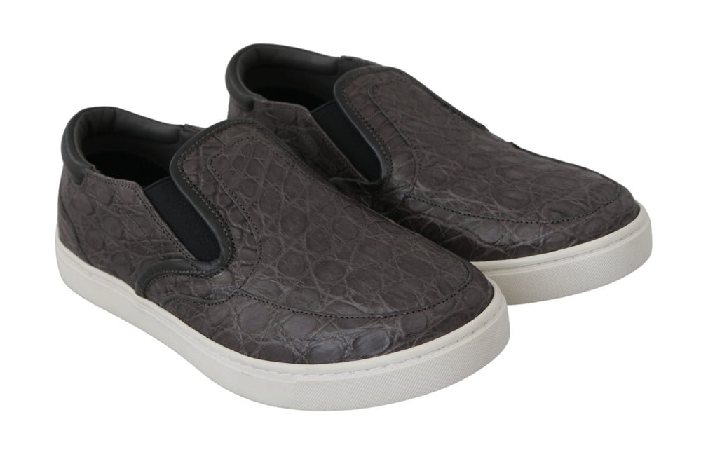 Men’s Dolce & Gabbana Gray Leather Flat Caiman Mens Loafers Shoes