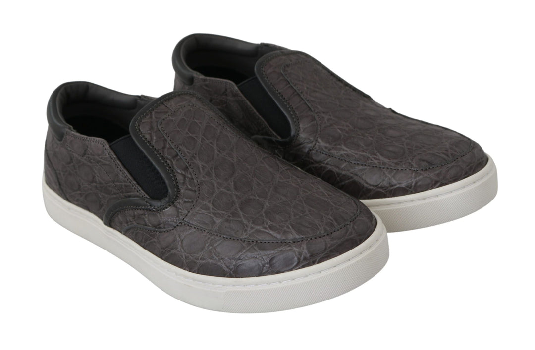 Men’s Dolce &amp; Gabbana Gray Leather Flat Caiman Mens Loafers Shoes