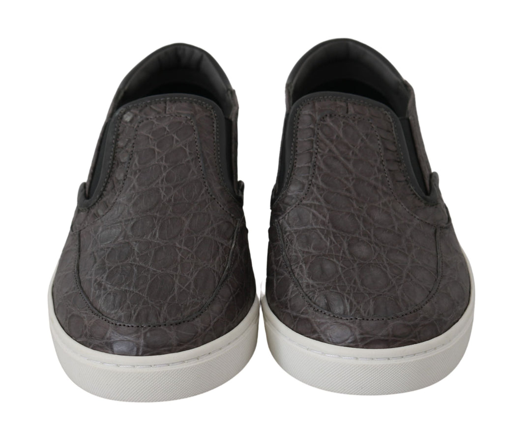 Men’s Dolce & Gabbana Gray Leather Flat Caiman Mens Loafers Shoes