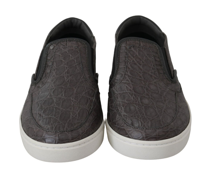 Men’s Dolce &amp; Gabbana Gray Leather Flat Caiman Mens Loafers Shoes