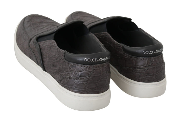 Men’s Dolce &amp; Gabbana Gray Leather Flat Caiman Mens Loafers Shoes