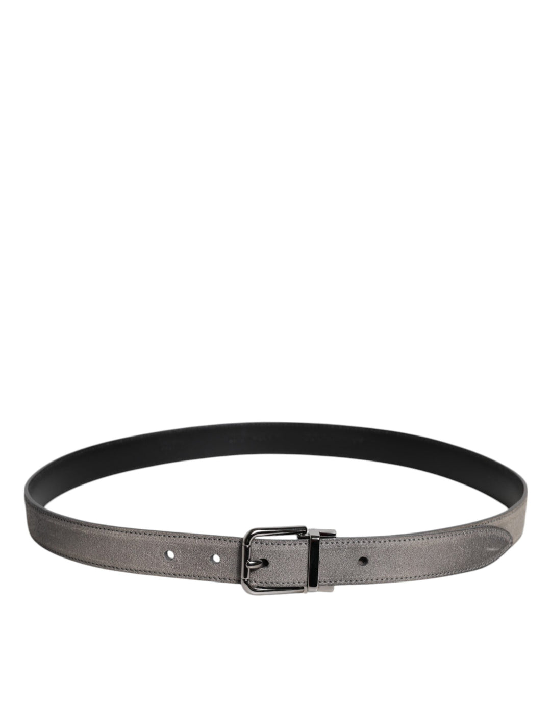 Dolce &amp; Gabbana Gray Leather Silver Tone Metal Buckle Belt