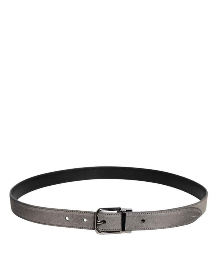 Dolce &amp; Gabbana Gray Leather Silver Tone Metal Buckle Belt