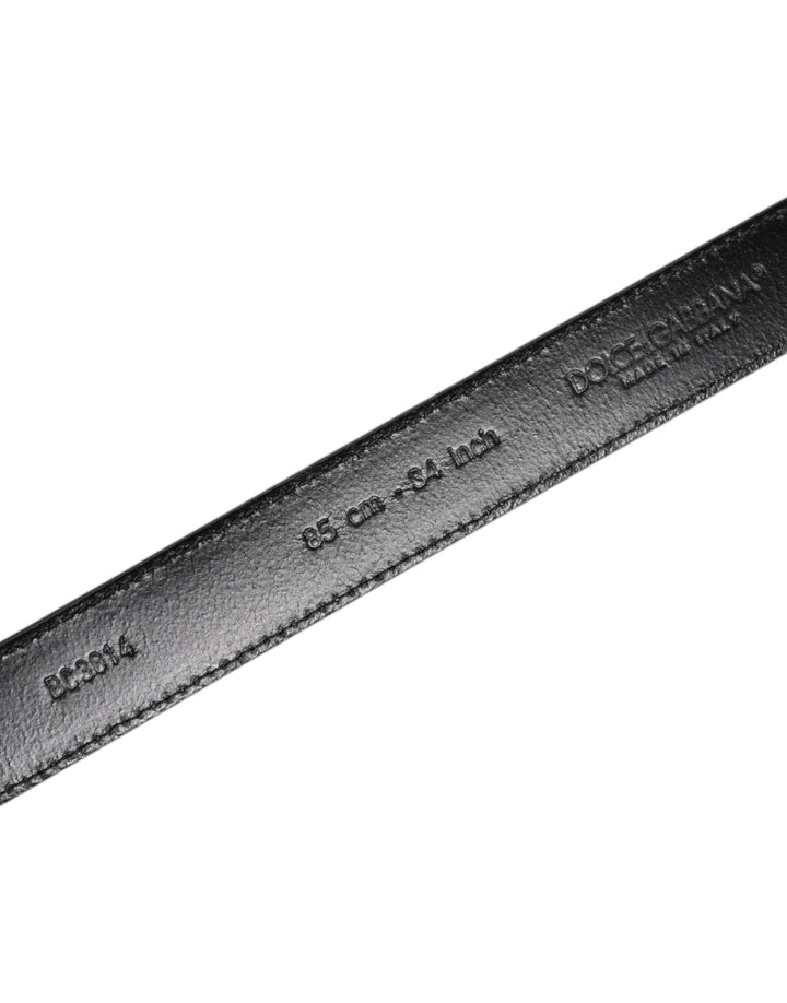 Dolce &amp; Gabbana Gray Leather Silver Tone Metal Buckle Belt