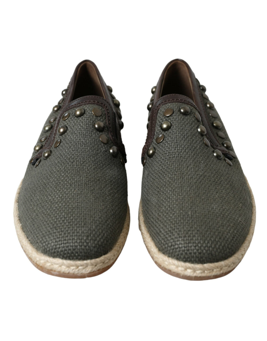 Men’s Dolce &amp; Gabbana Gray Linen Leather Studded Loafers Shoes