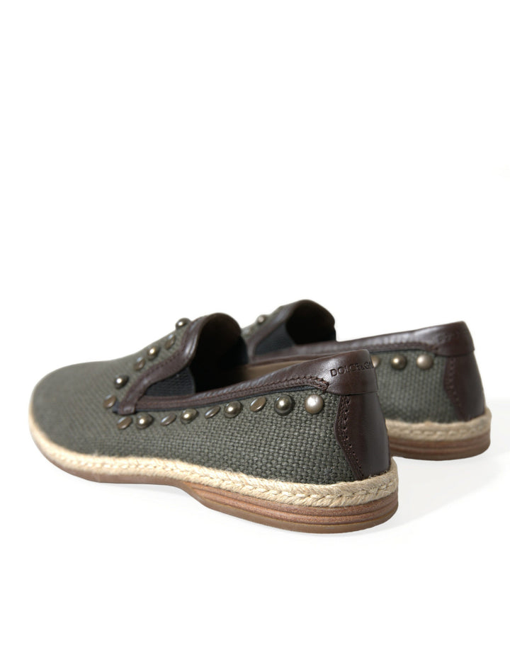 Men’s Dolce &amp; Gabbana Gray Linen Leather Studded Loafers Shoes