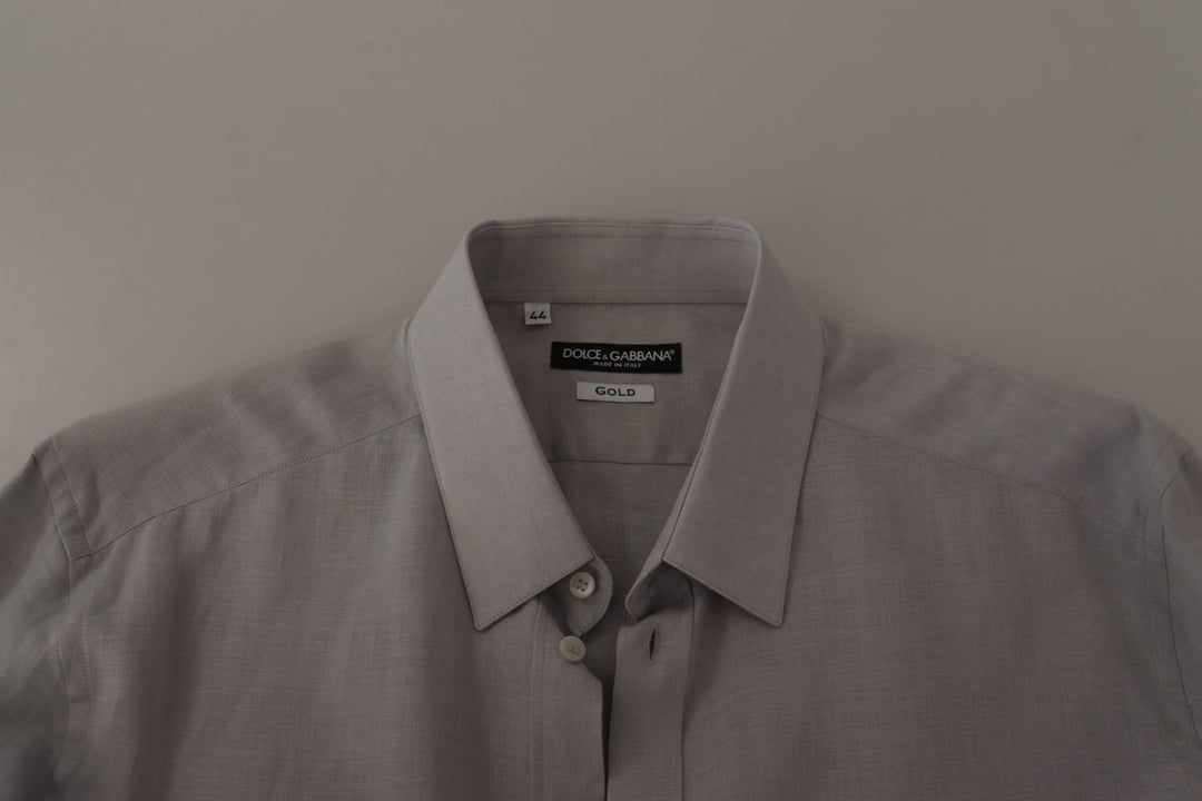 Men’s Dolce &amp; Gabbana Gray Linen Long Sleeves Formal Gold Shirt