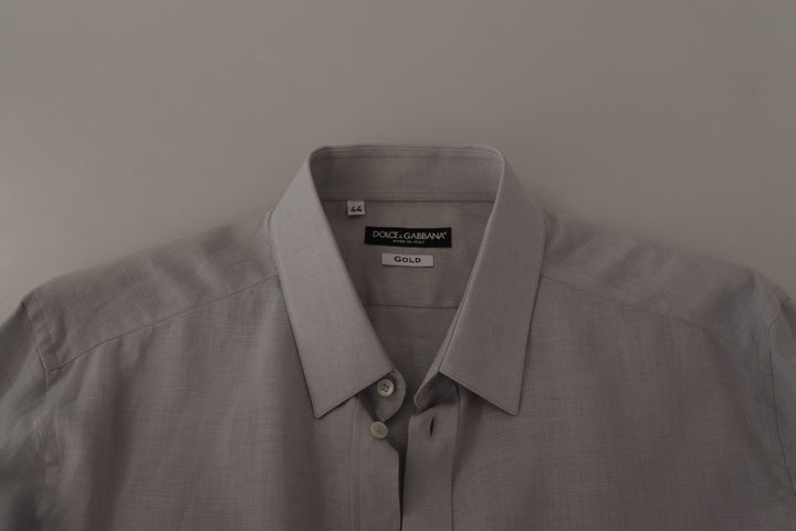 Men’s Dolce &amp; Gabbana Gray Linen Long Sleeves Formal Gold Shirt