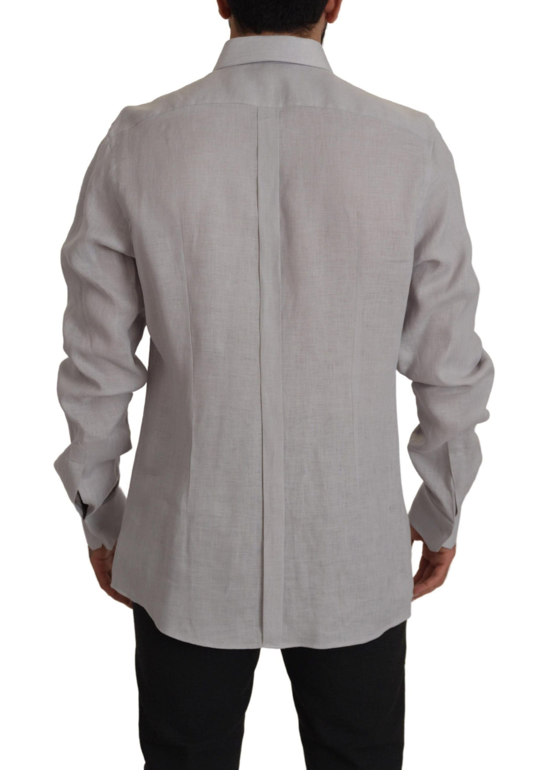 Men’s Dolce &amp; Gabbana Gray Linen Long Sleeves Formal Gold Shirt