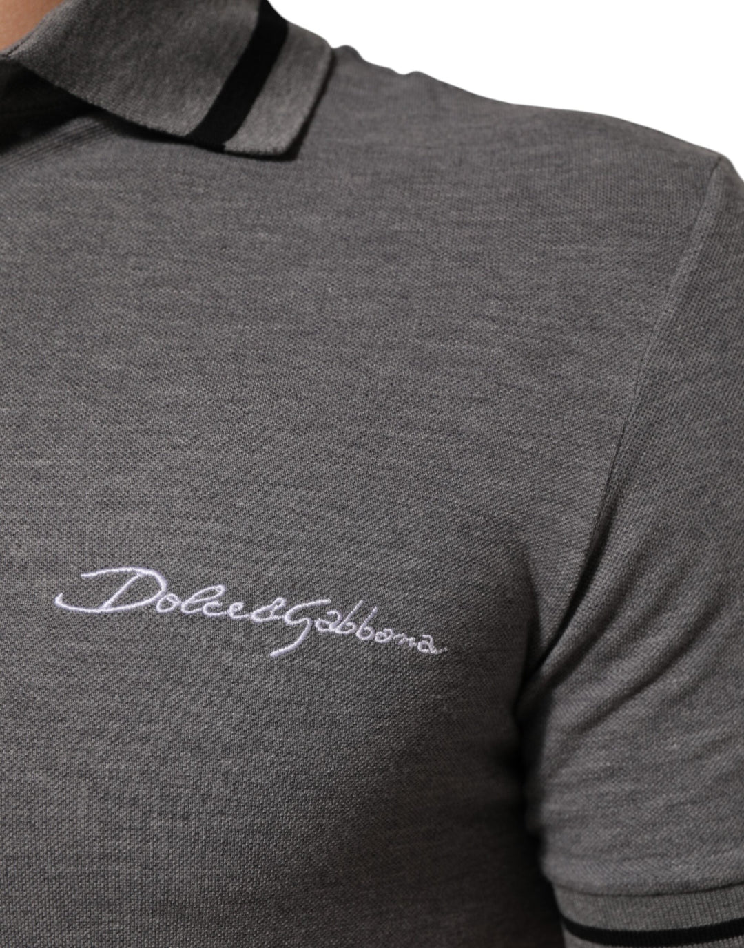 Dolce &amp; Gabbana Gray Logo Embroidery Collared Polo T-shirt