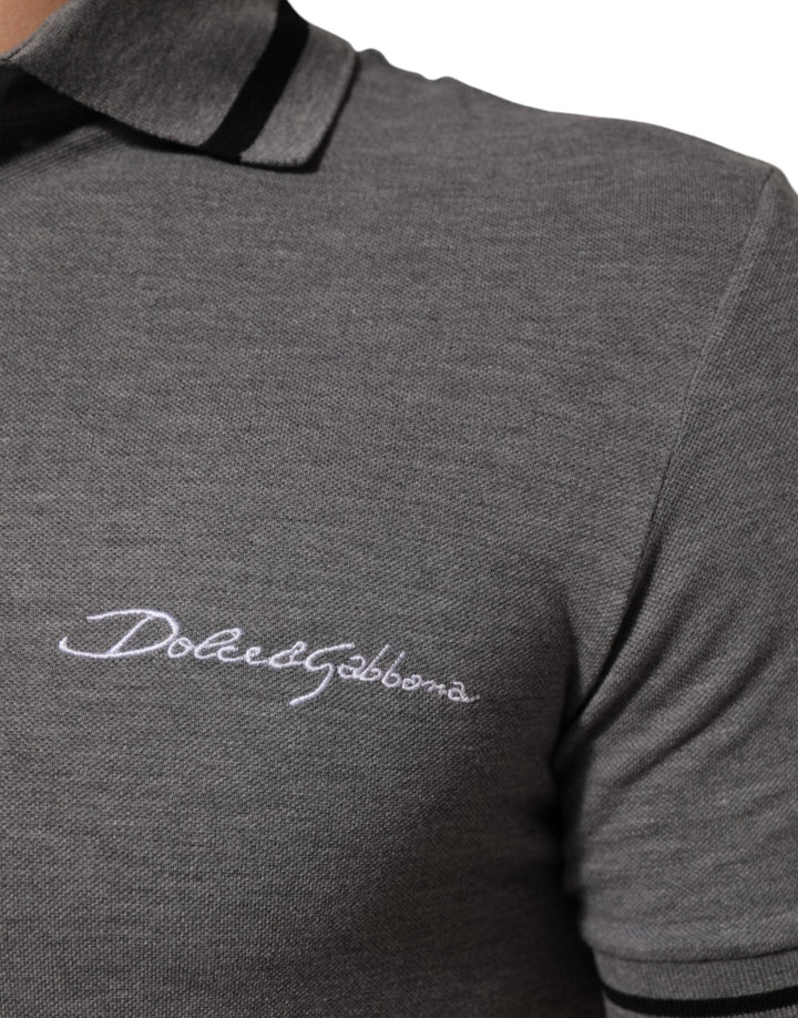 Dolce &amp; Gabbana Gray Logo Embroidery Collared Polo T-shirt