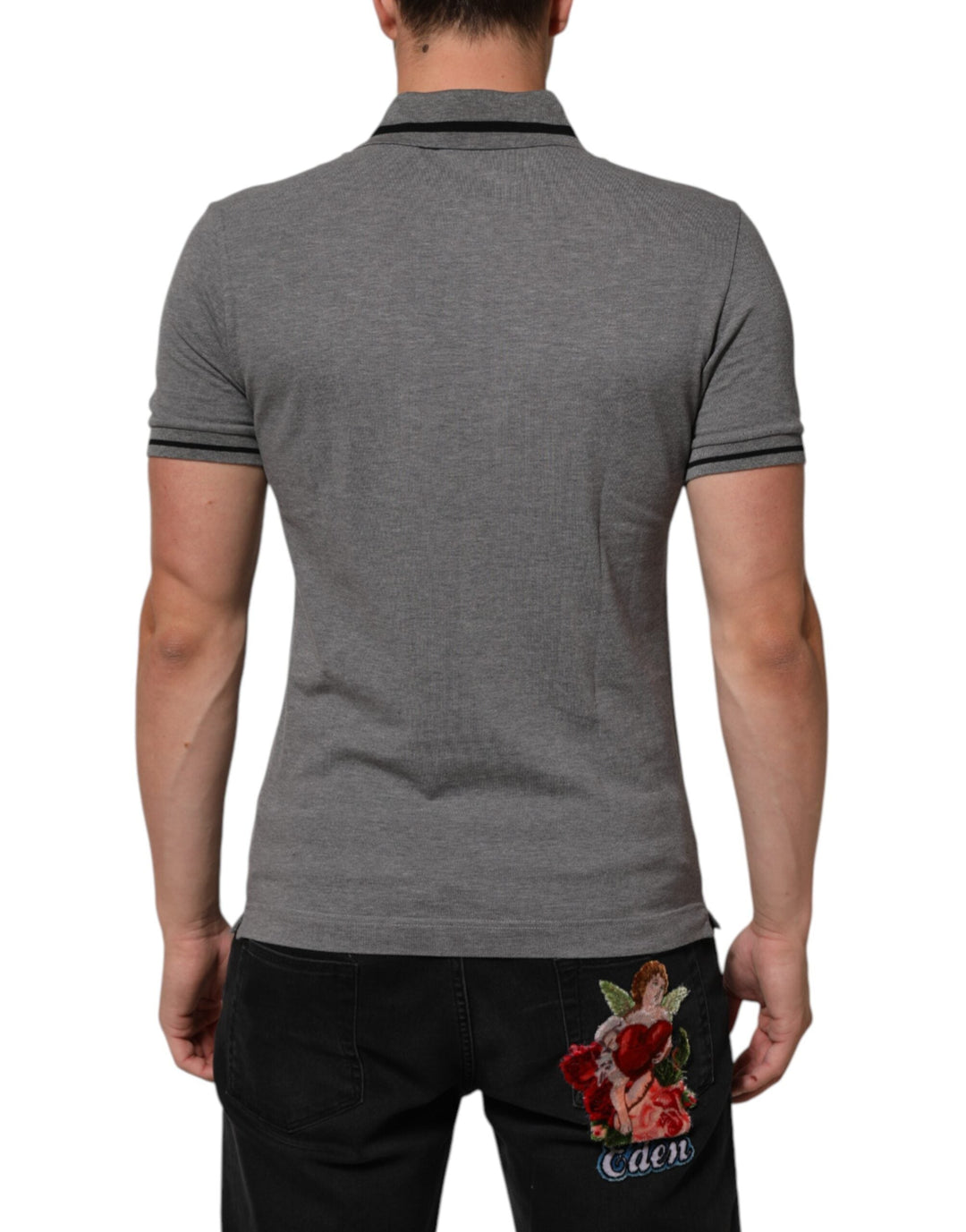 Dolce &amp; Gabbana Gray Logo Embroidery Collared Polo T-shirt