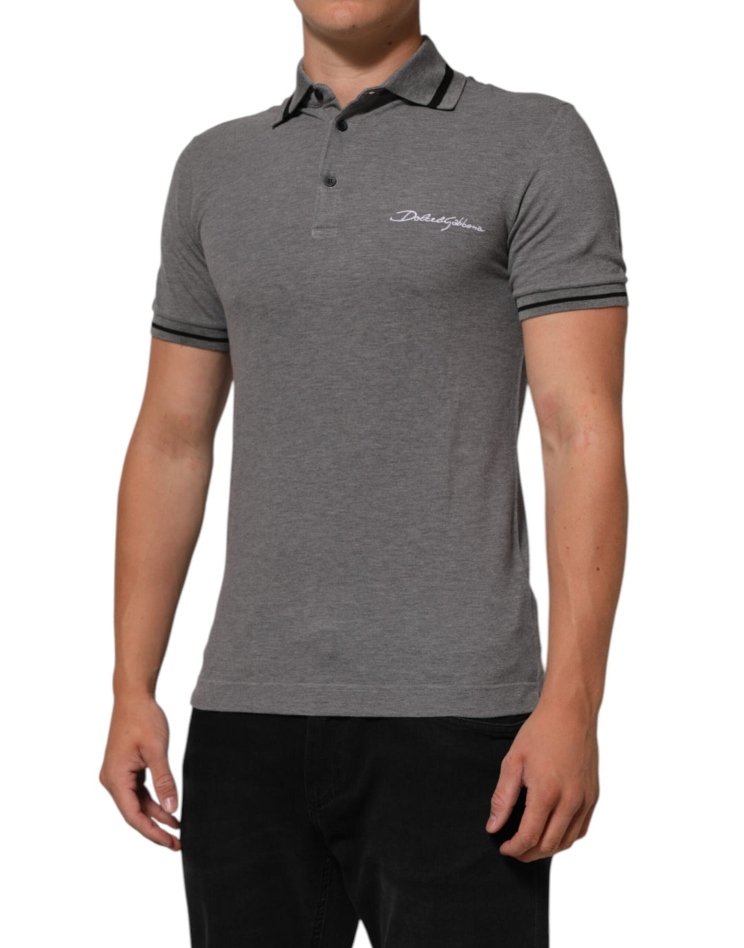 Dolce &amp; Gabbana Gray Logo Embroidery Collared Polo T-shirt